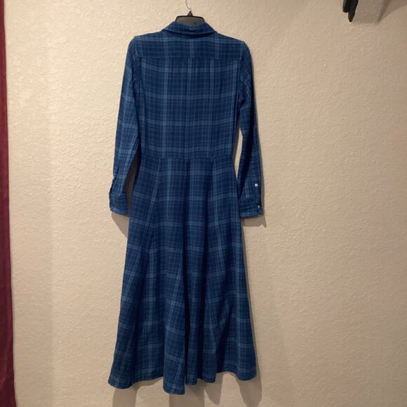 Polo Ralph Lauren Blue Plaid 100% Cotton Maxi Shirt Dress S Western Quiet Luxury - Picture 3 of 12